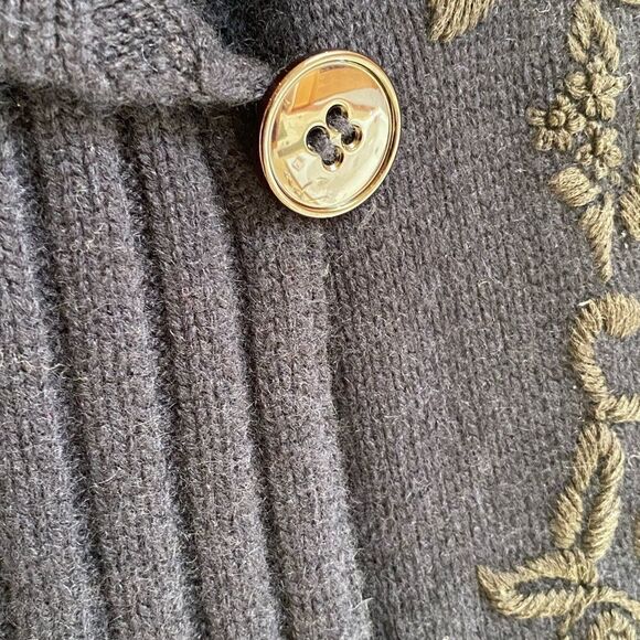 sonia BOGNER Navy blue overlay embroidery long après-ski cardigan -size 8 - Picture 3 of 12